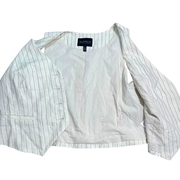 NWT ELOQUII Linen Womens Split Hem Suiting Vest In Pinstripe Ivory Sz 14 Large - Picture 8 of 10